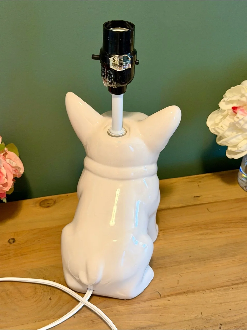 French Bulldog Ceramic Table Lamp White Frenchie Dog Lamp Base 12”